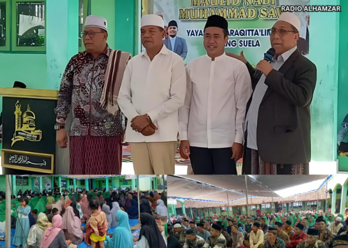 Dr TGH Hazmi Hamzar memperkenalkan H Hairul Warisin, Calon Bupati Lombok Timur di hadapan Jamaah Maraqitta'limat Kecamatan Suela 